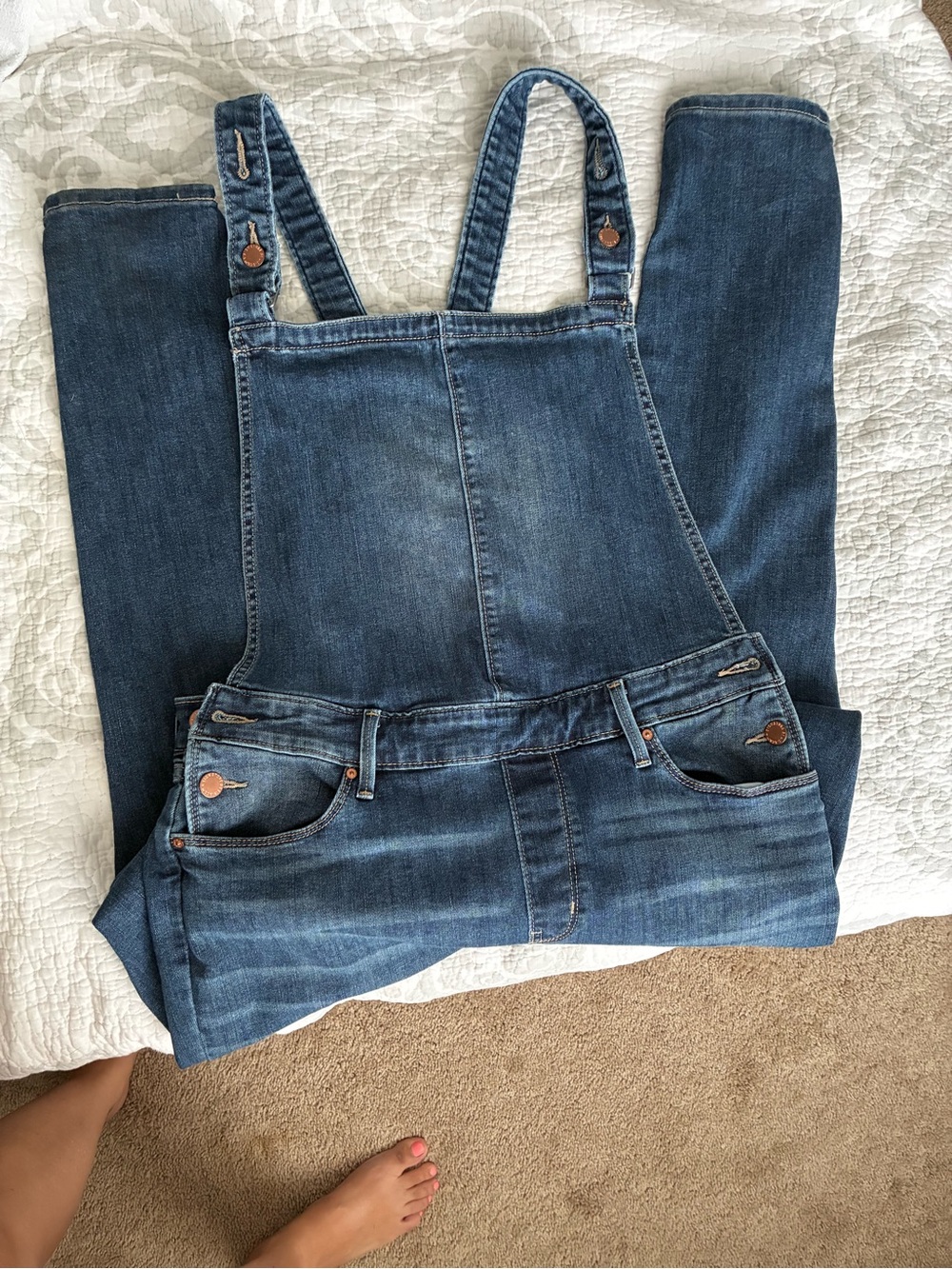 Signature by Levi Strauss Blue Denim overalls with Tan Leather Patch